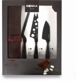 Boska Kaasmessenset Monaco+ Zwart - Met Lederen Hoes -Thuiskeuken 307089 Cheese Set Monaco Black1 verpakking