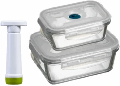 Sareva Vacuum Ovenschalen / Vershoudbakjes - Hittebestendid Glas - 3 Delige Set / 485 Ml + 970 Ml