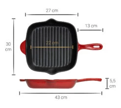 Blackwell Grillpan - Gietijzer - Rood - 27 X 27 Cm - Zonder Anti-aanbaklaag -Thuiskeuken Asset 35@2x 80
