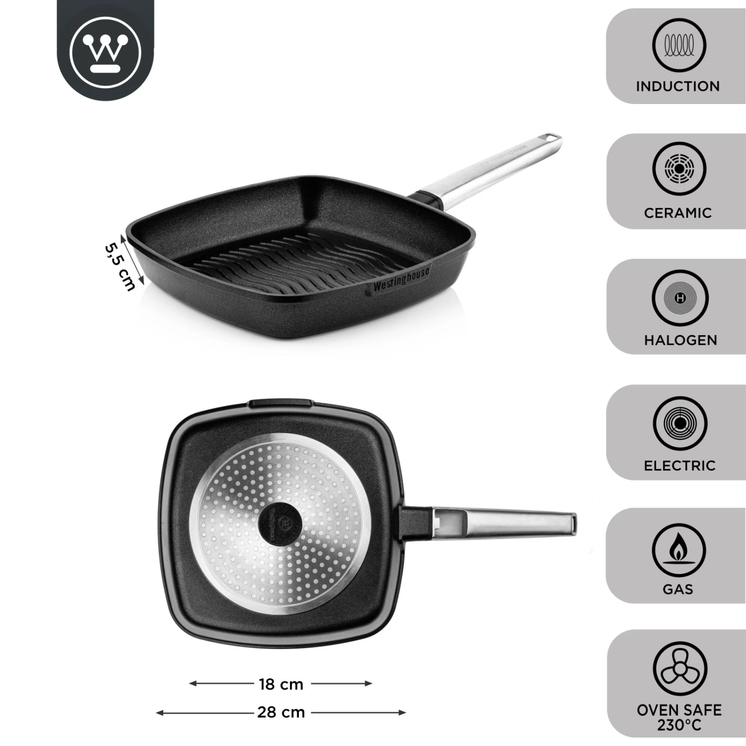 Westinghouse Grillpan Performance - Blissful Black - 28 X 28 Cm - Standaard Anti-aanbaklaag 5 Westinghouse Grillpan Performance - Blissful Black - 28 X 28 Cm - Standaard Anti-aanbaklaag - Afbeelding 3