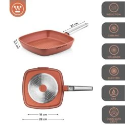 Westinghouse Grillpan Performance - Rebel Red - 28 X 28 Cm - Standaard Anti-aanbaklaag -Thuiskeuken WCFP0095G28OR 3